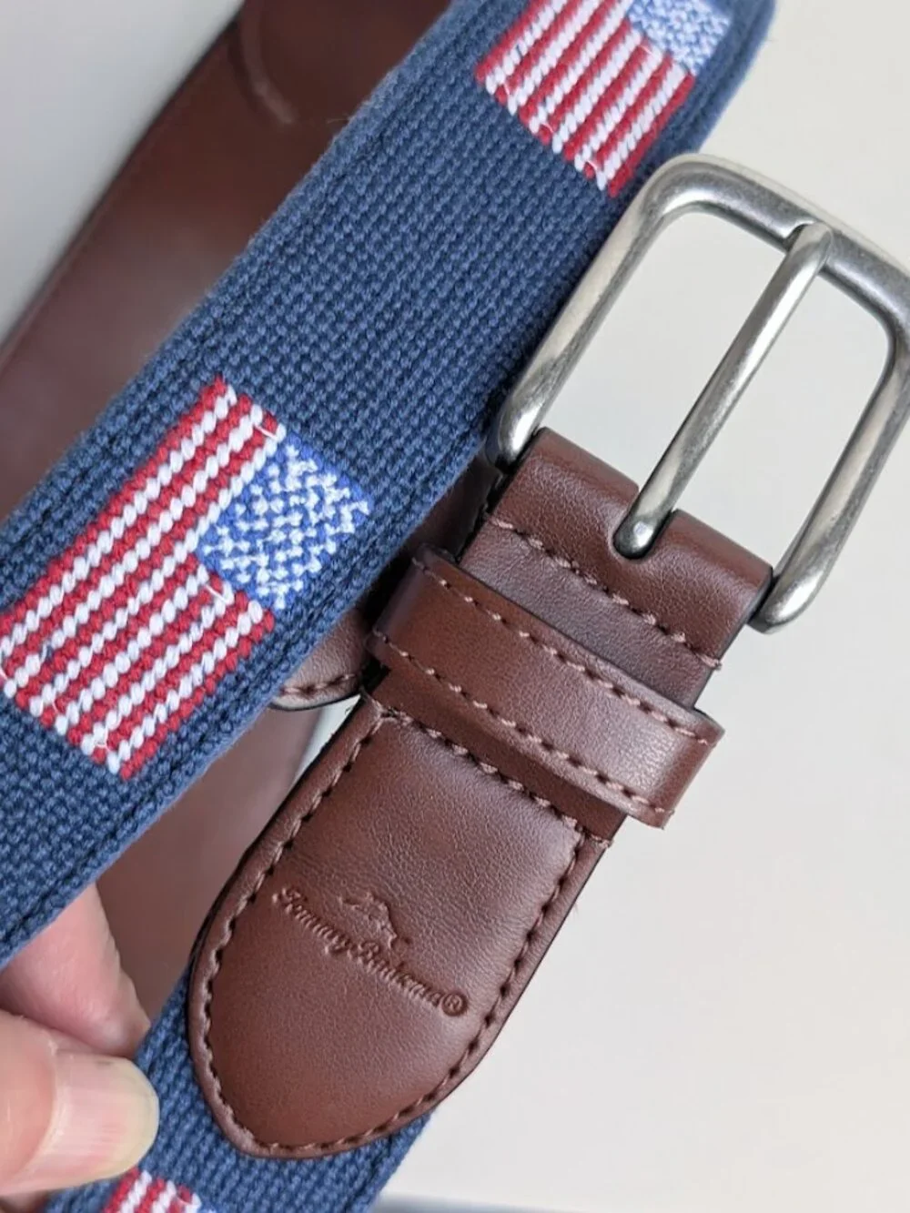 Tommy Bahama Belt Navy US American Flag Needlepoint Belt Mens Sz: Large 38-40